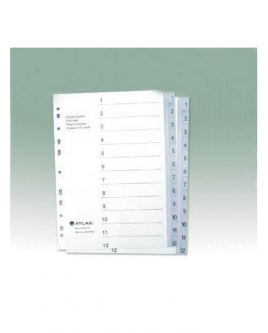 Lot de 25 jeux d'intercalaires numériques polypro ATLAS 1 à12 format A4