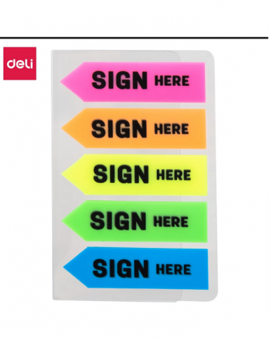 Boite de 24 index marques-pages sign here DELI 43 X 12 mm 5 couleurs assorties