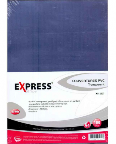 Paquet de 100 couvertures EXPRESS A4 en PVC transparentes