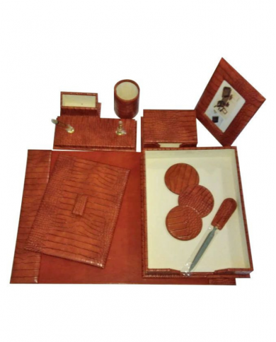 Ensemble de bureau en simili cuir 9 pièces en marron