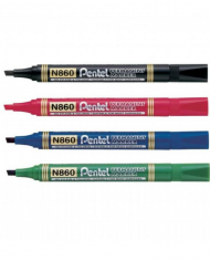 POCHETTE DE 12 MARQUEURS PERMANENT PENTEL N860 POINTE BISEAUTEE COLORIS AU CHOIX