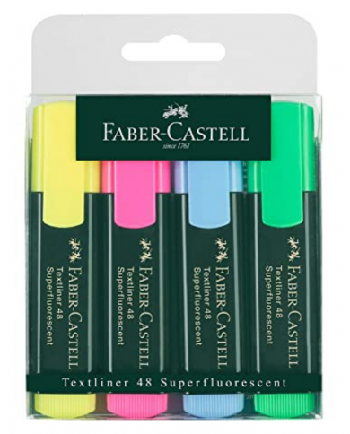 Pochette de 4 fluorescents TEXTLINER 48 FABER CASTELL Coloris assorties