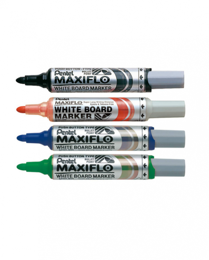 BOITE DE 12 MARQUEURS POUR TABLEAUX PENTEL MAXIFLO POINTE CONIQUE COLORIS AU CHOIX