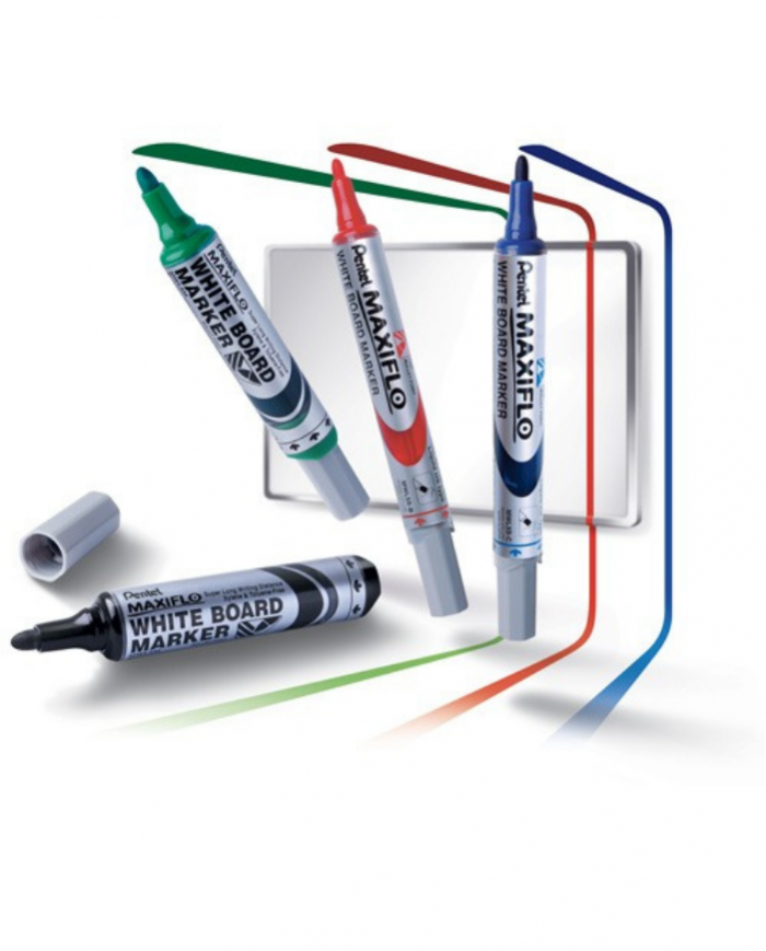 BOITE DE 12 MARQUEURS POUR TABLEAUX PENTEL MAXIFLO POINTE FINE Coloris au choix