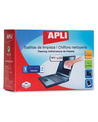 Lingettes de nettoyage APLI 20 sachets individuelles - humide / sec