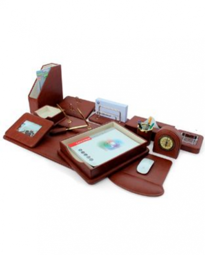 Ensemble De Bureau En Simili Cuir 14 Pièces En Marron foncé