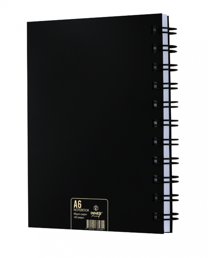 Notebook pro à spirales métalliques INNER A6 180p, papier écologique 80grs