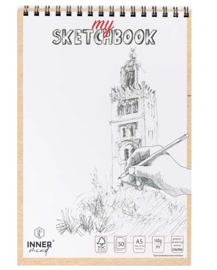 Sketchbook à spirales A5 INNER MIND 50 feuilles Couverture 300G