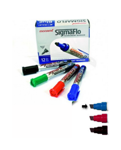Boite de 12 marqueurs permanents pointe biseautée SIGMAFLO Coloris au choix
